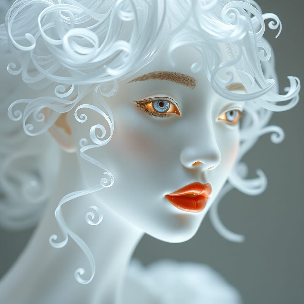 Mystical Portrait with White Curls and Filigree