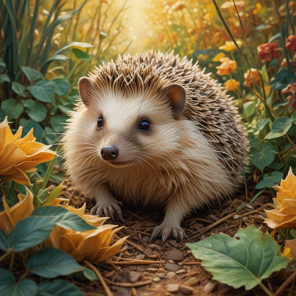 Hedgehog's Impressionist Garden Adventure in Airbrush Art