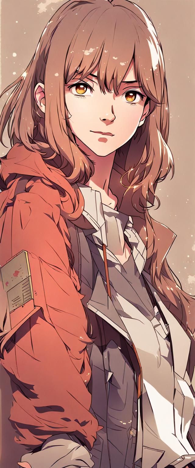 Anime Woman with Screen in Cel-Shaded Style