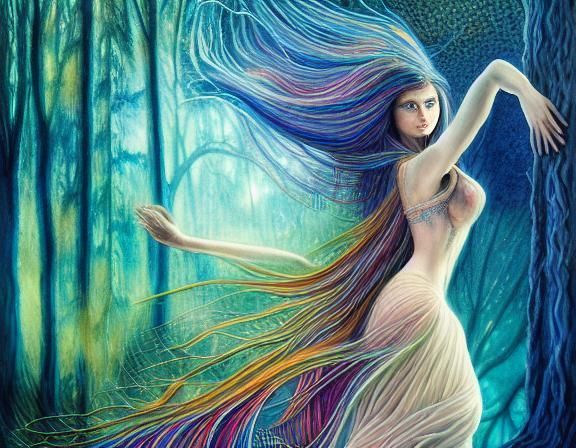 Winged Goddess in Motion: Surreal Watercolor Art