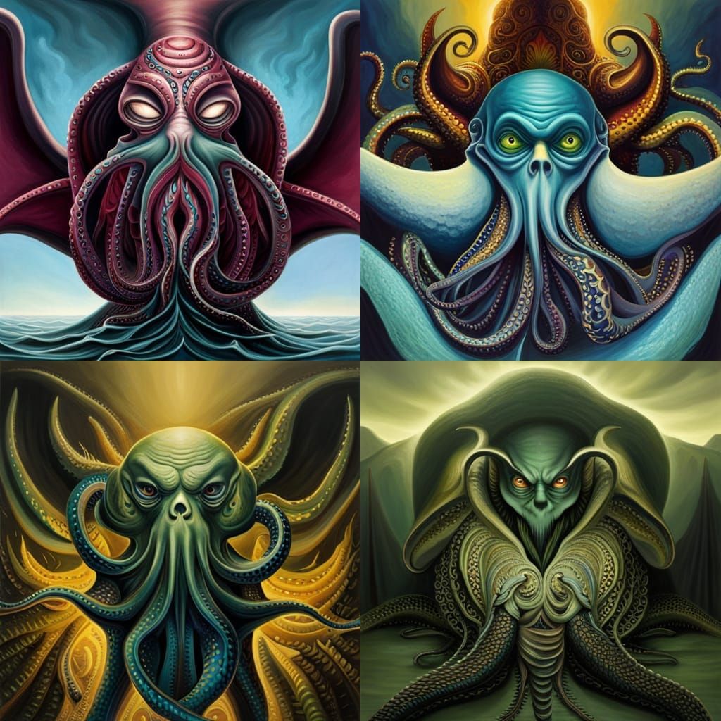 Detailed Cthulhu Portrait in Oil on Canvas