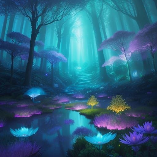 Magical World of Floating Islands and Glowing Flora