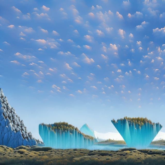 Crystalline Mountains Reflecting Rainbow: A Fantasy Landscap...