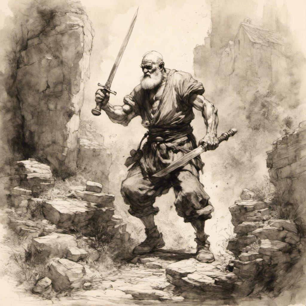 King Arthur as Popeye Pulling Sword: Sketch Art