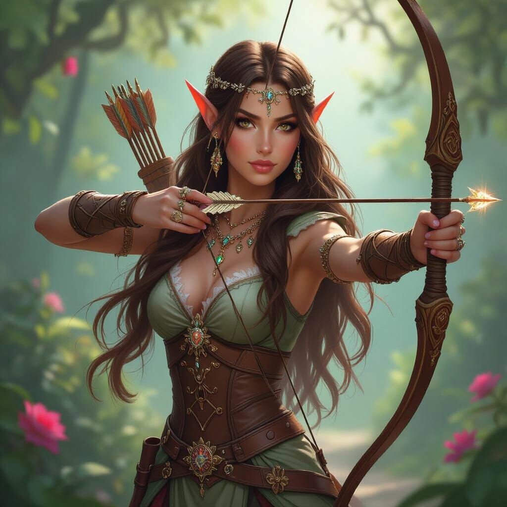 Elegant Wood Elf Archer in Fantasy Landscape