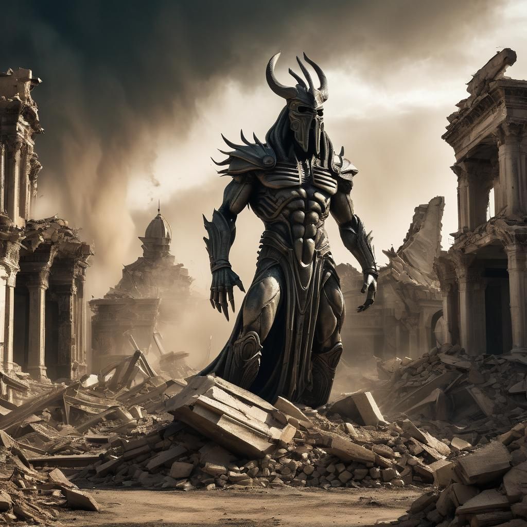 Apocalyptic Sandstorm Sweeping Through Ancient Ruins