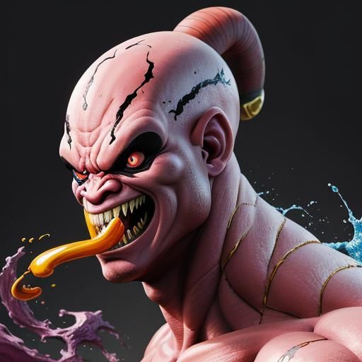Hyperrealistic Majin Buu x Venom Splash Art Design