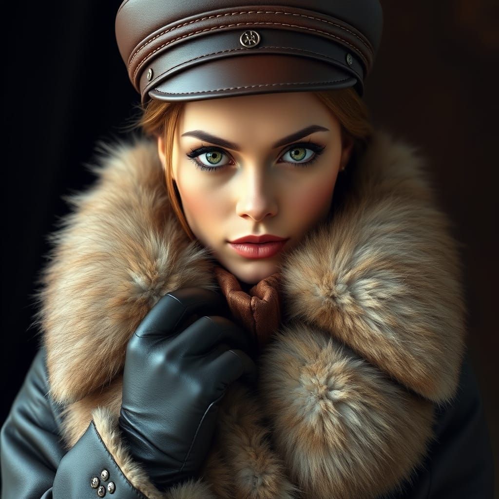 Elegant Russian Noblewoman in Opulent Leather Coat
