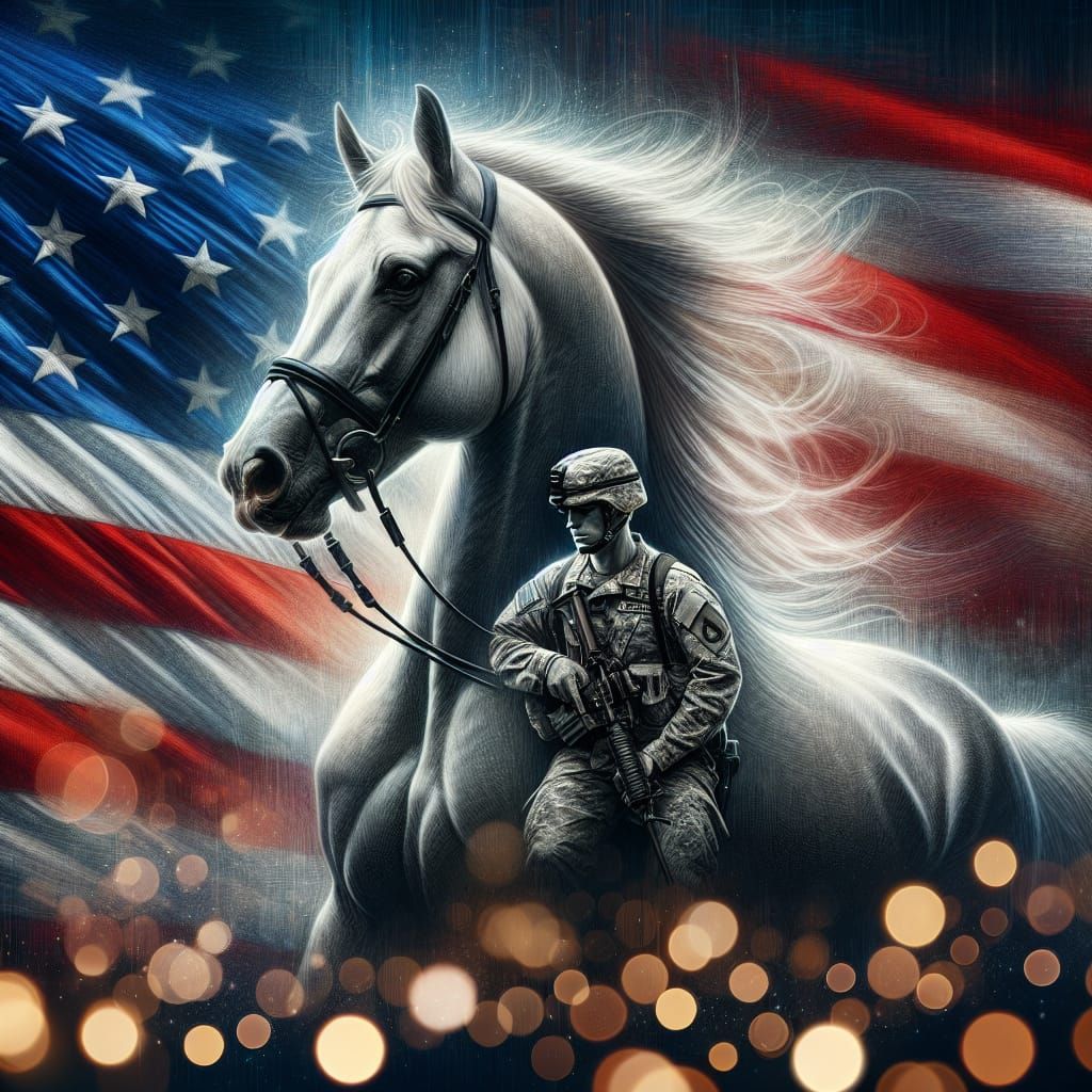 Airbrushed Horse with Veteran and American Flag