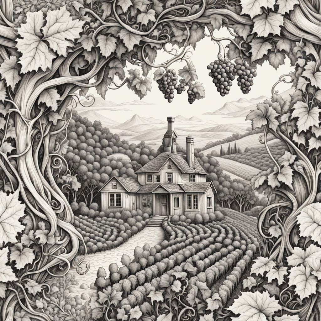 Surreal Vineyard Landscape in Whimsical Style