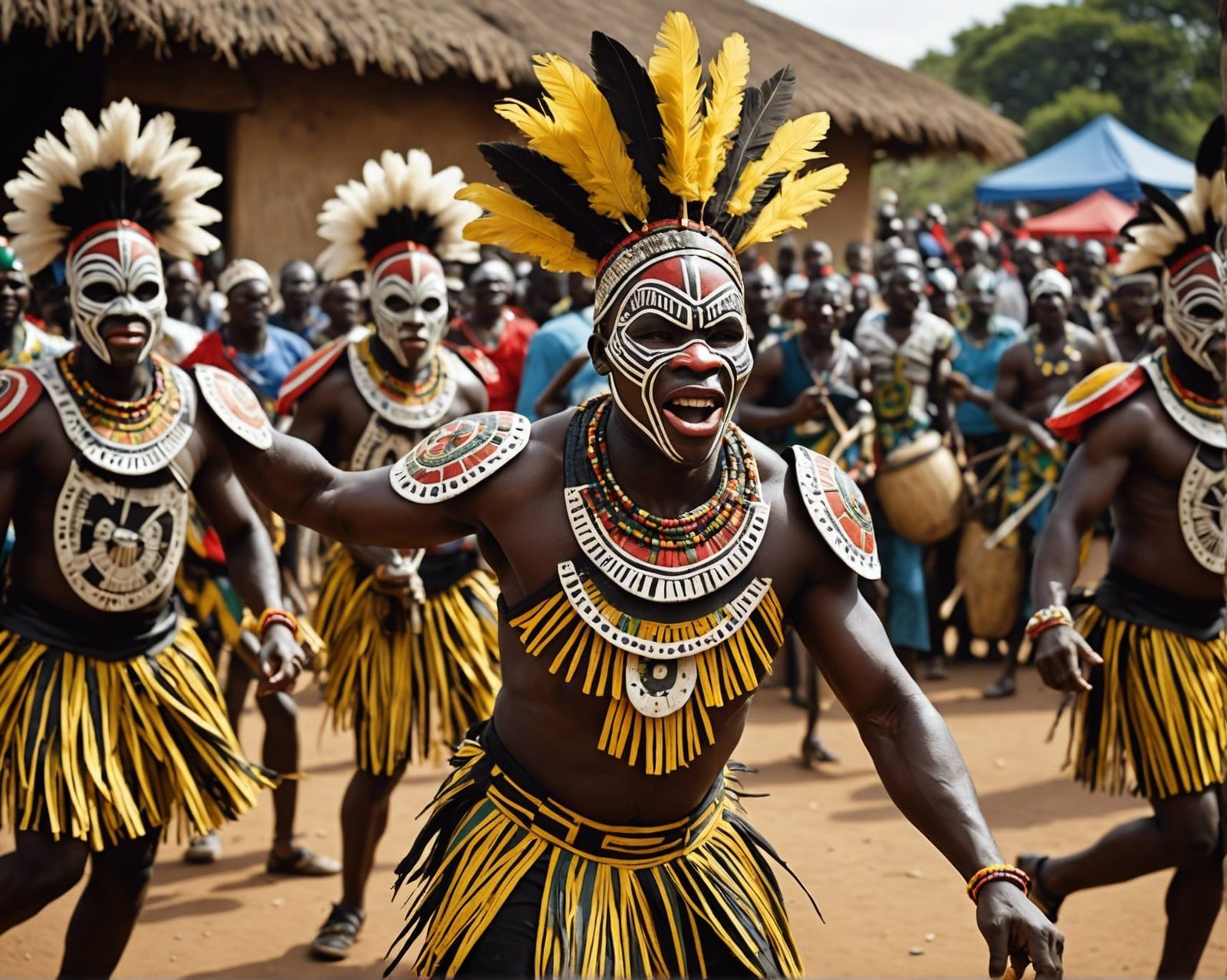 Africans Dancing with Traditional Zulu Masks