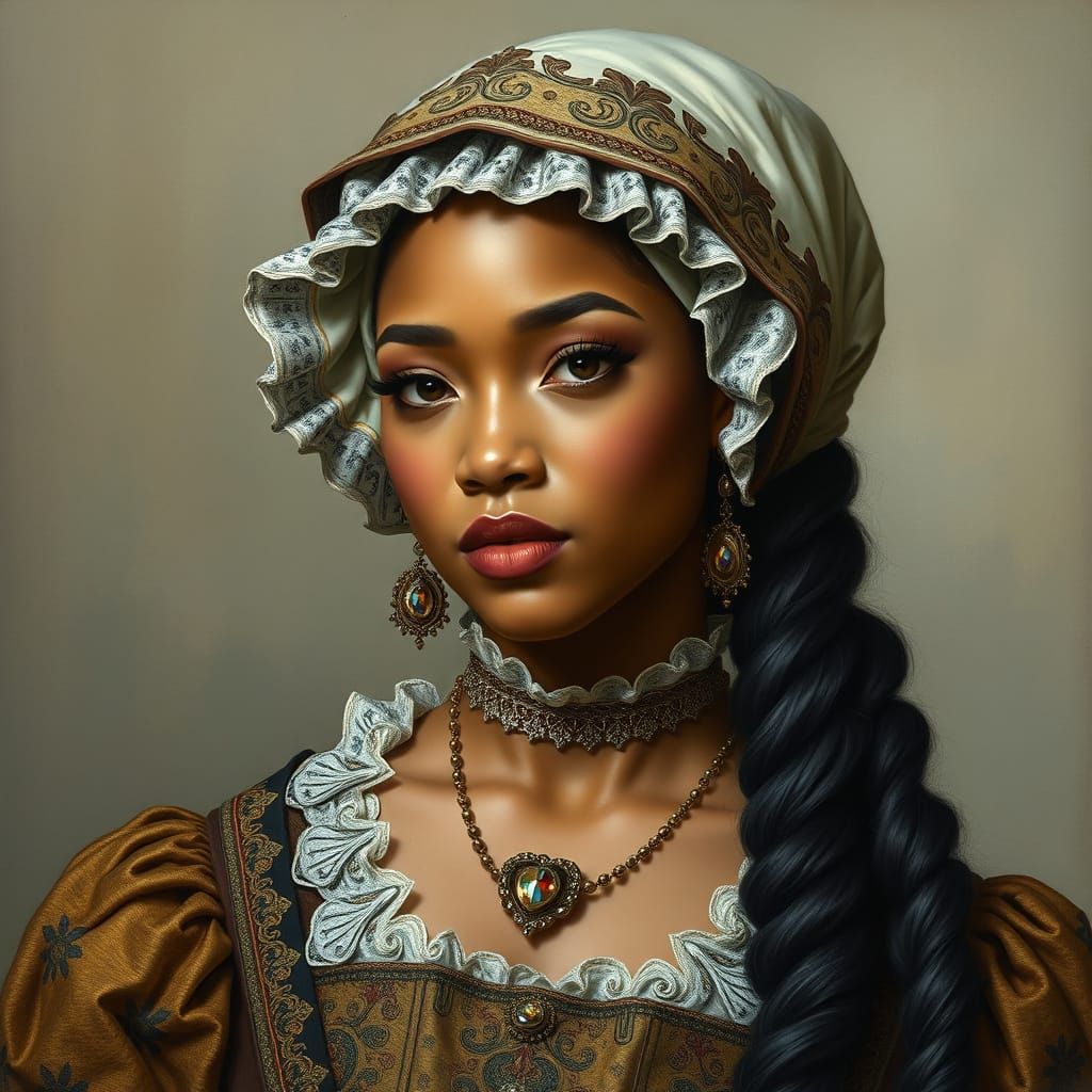 Medieval Woman Portrait with Bonnet in Realistic Style