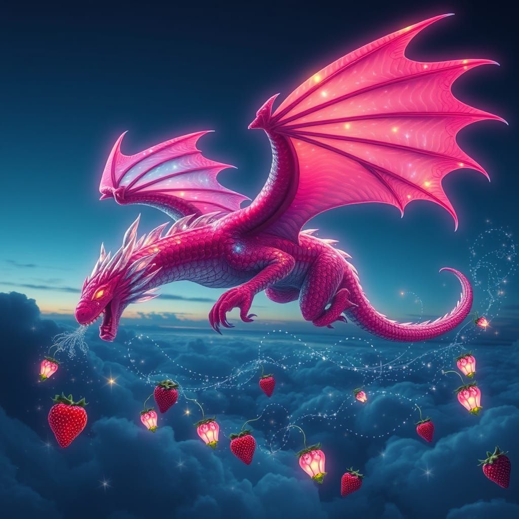 Majestic Bioluminescent Strawberry Dragon Illuminates Twilig...