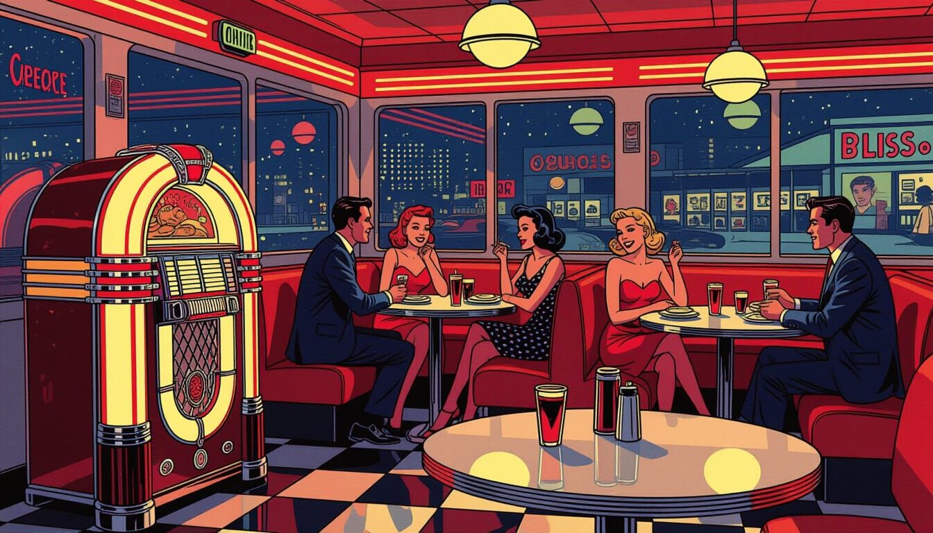 1950s Diner Scene in Comic Art Style