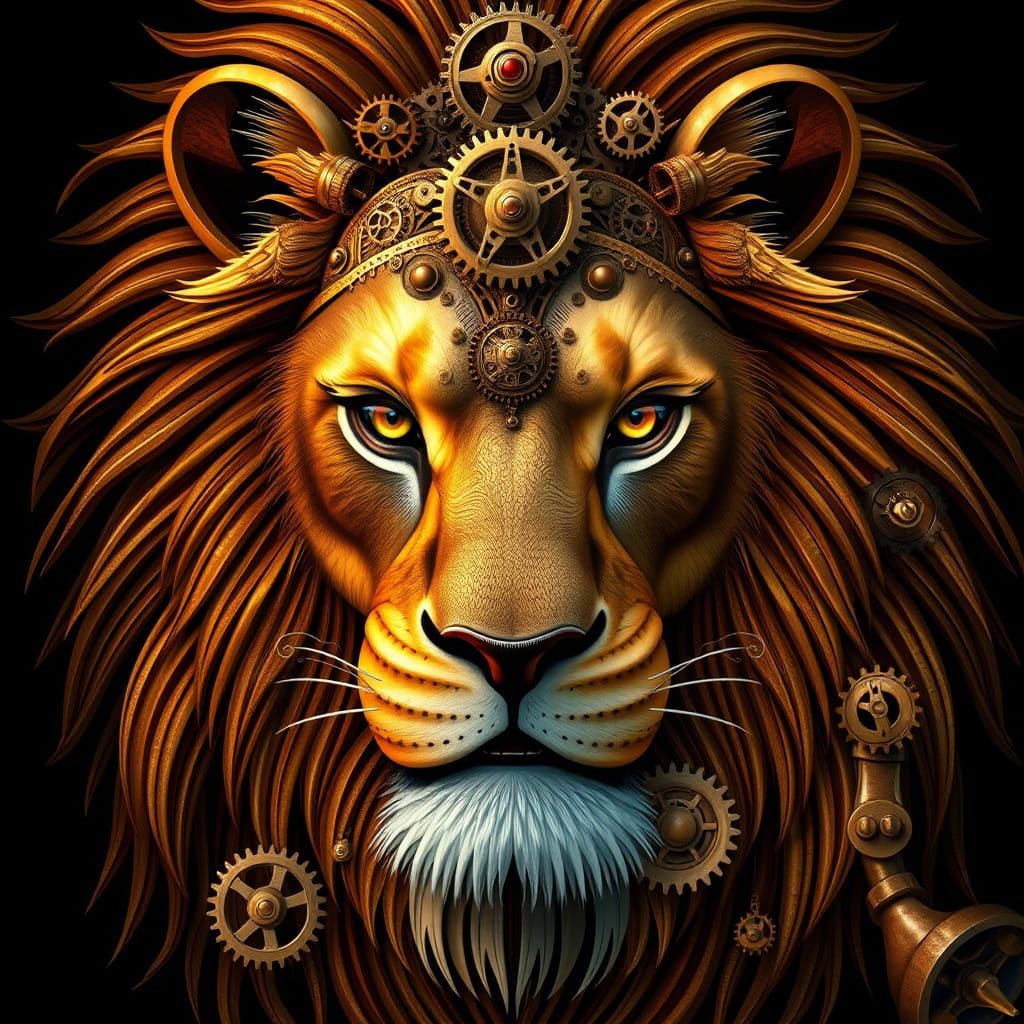Majestic Lion in Steampunk Gearwork Splendor