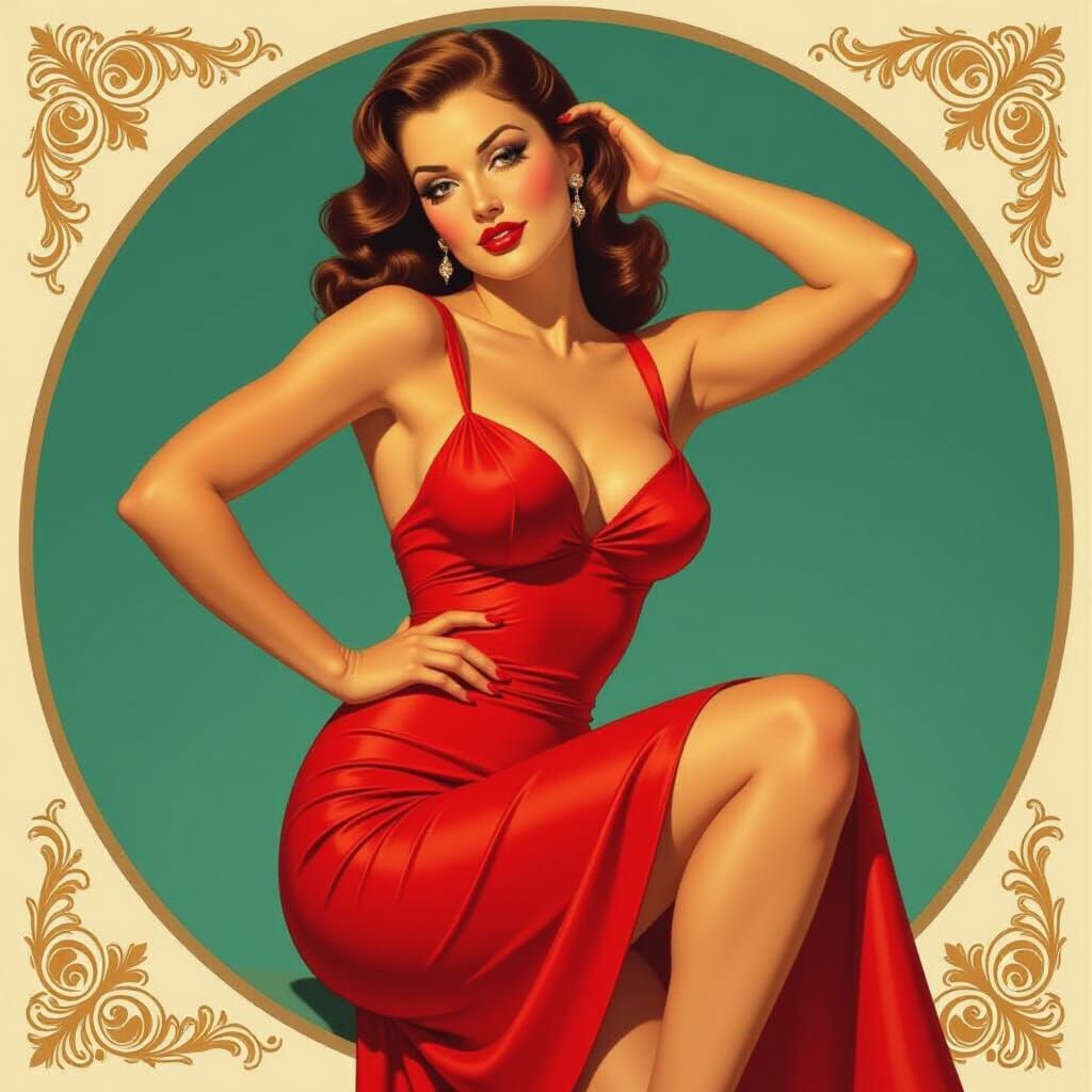 Classic Pin-Up Girl in Red Dress