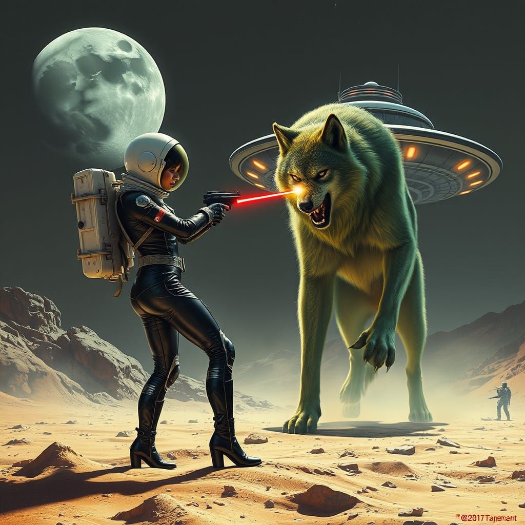 Retro-Futuristic Astronaut Defends Moon From Werewolf