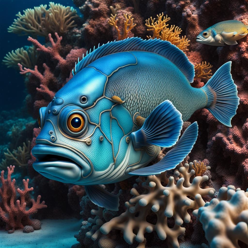 Steampunk Blue Groper in Luminescent Coral Reef