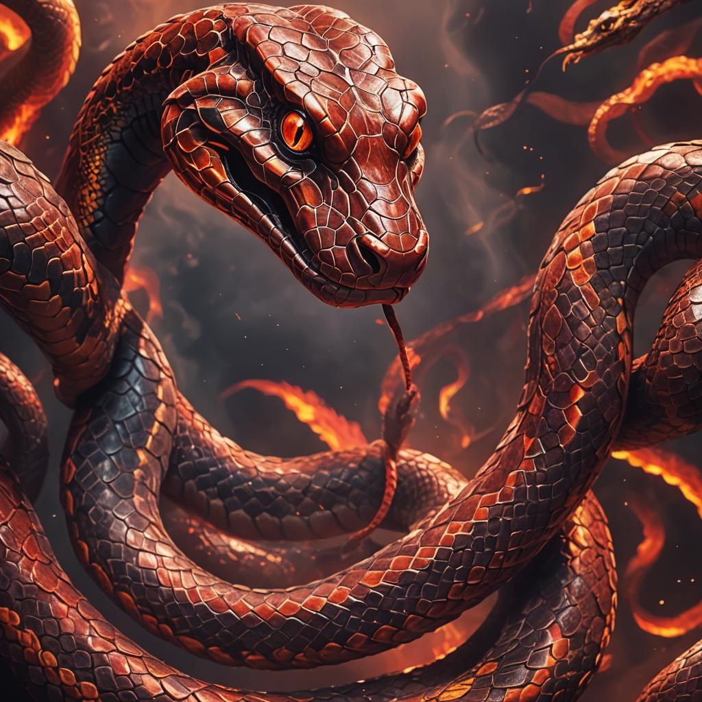 Fiery Red Serpent in Hyperrealistic Comic Style