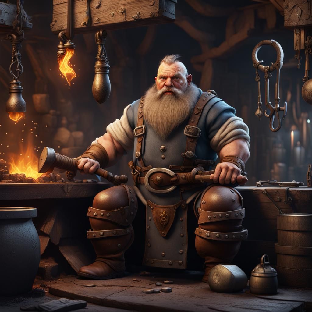 Detailed Dwarf Blacksmith Fantasy Concept Art