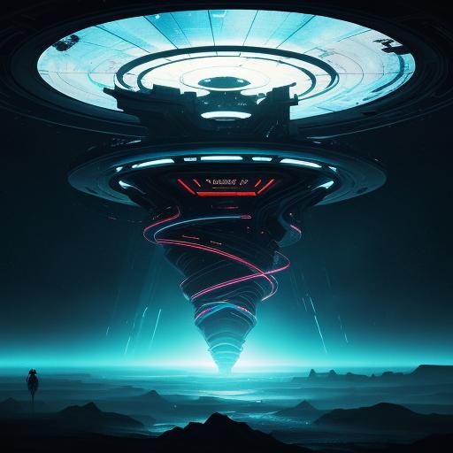 Alien Emerges in Neon Sci-Fi Landscape