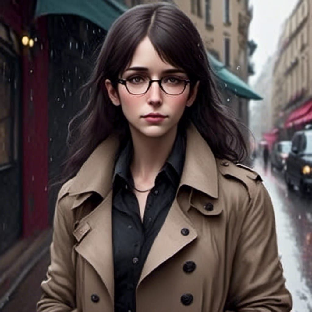 Woman in Trench Coat Amused by Heavy Rainfall