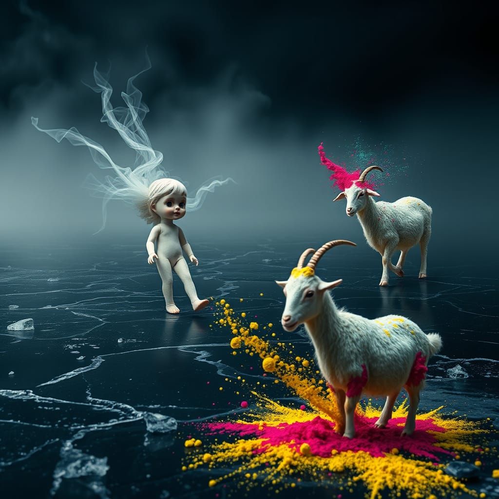 Surreal Doll Dissolving into Aerogel Filaments