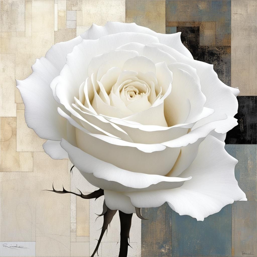Minimalist Surreal White Rose Illustration