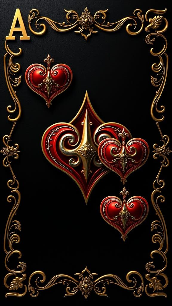 Stylized Metallic Ace of Hearts Playing Card in Dramatic Sty...