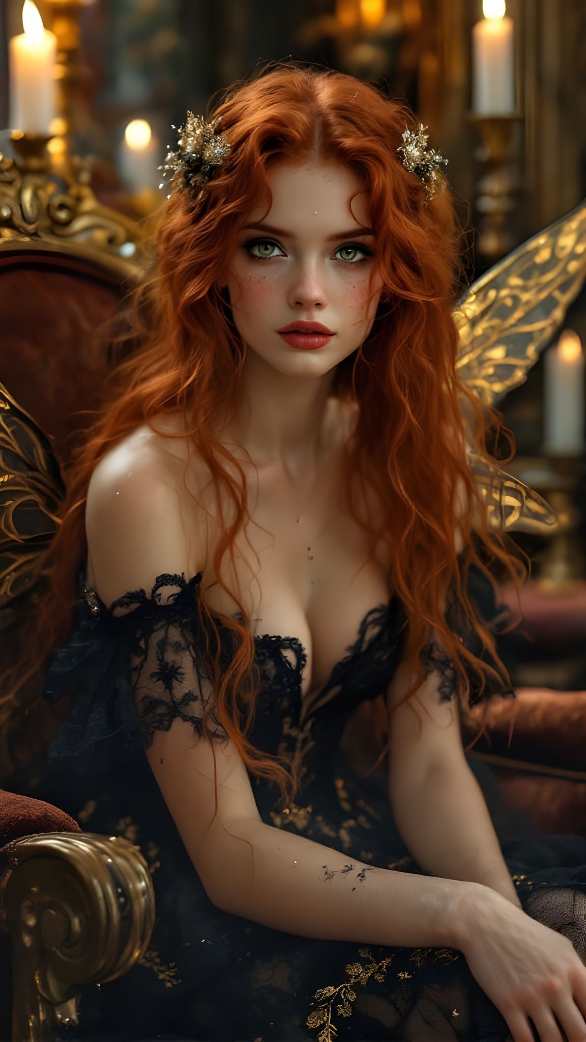 Ethereal Fairy in Velvet Armchair, Pre Raphaelite Oil Painti...