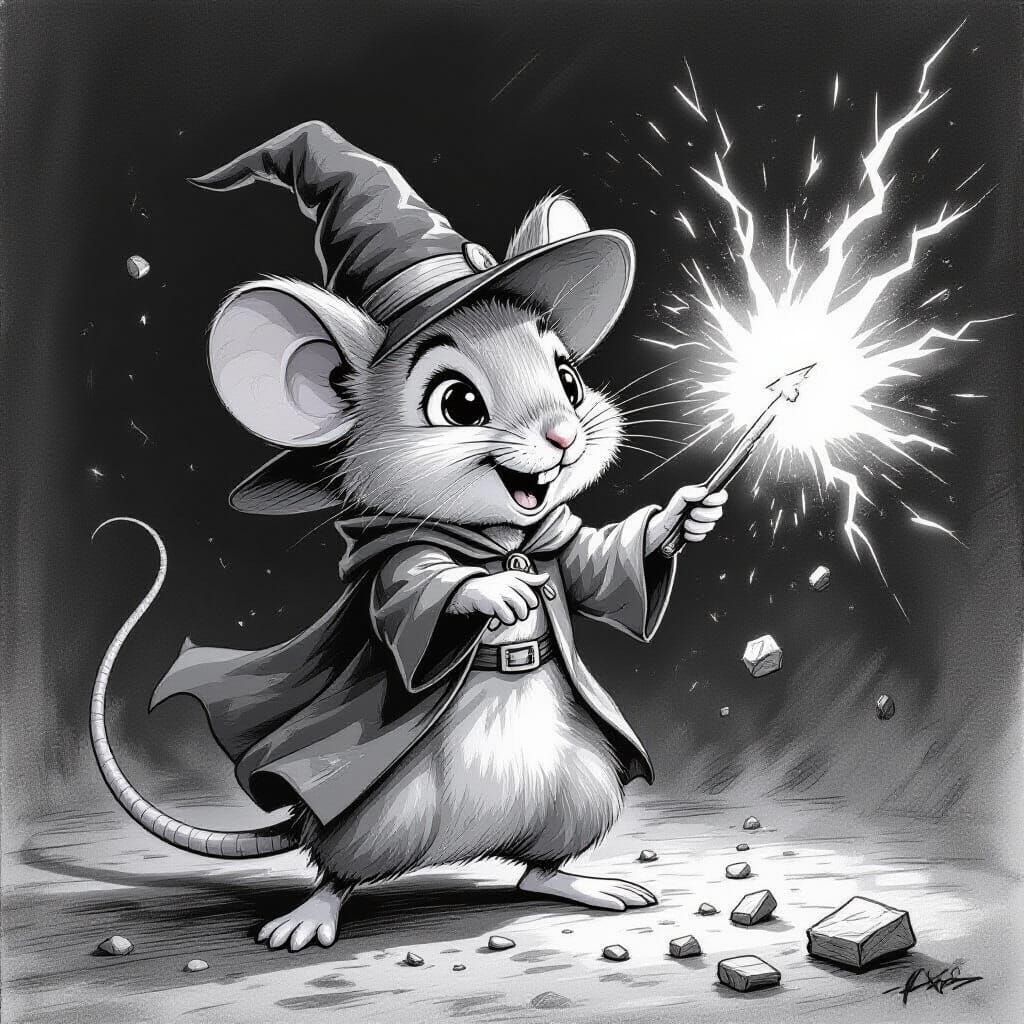 Cute Cartoon Mouse Wizard Sketch