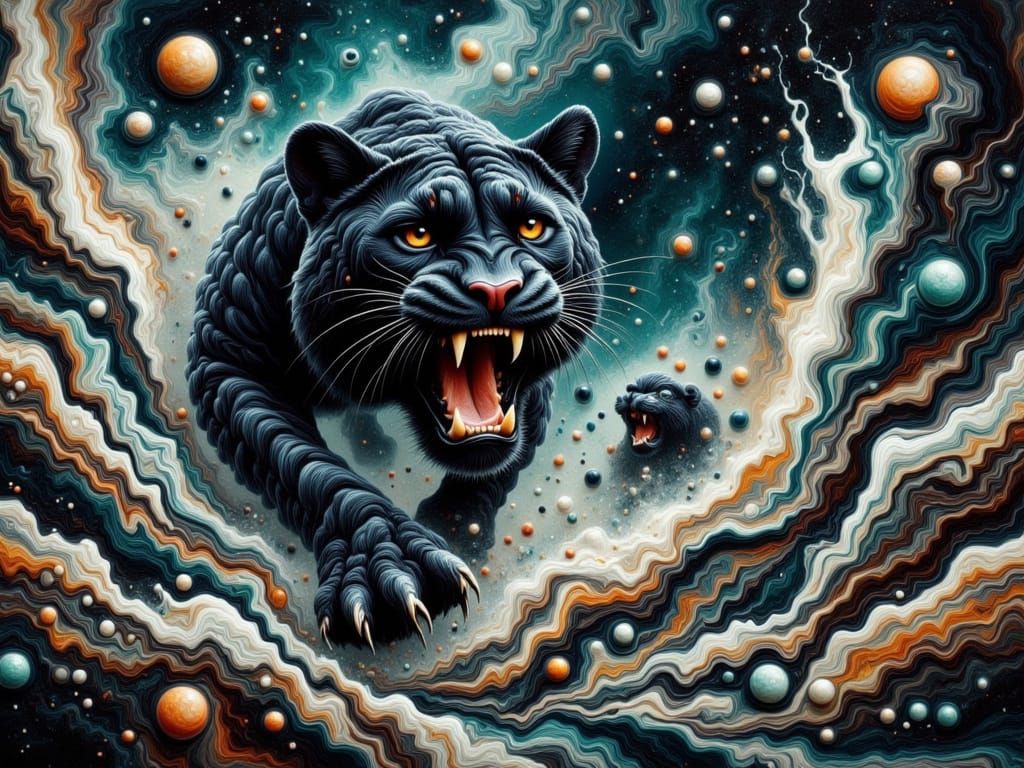 Grunge Panther in Swirling Cosmic Jungle