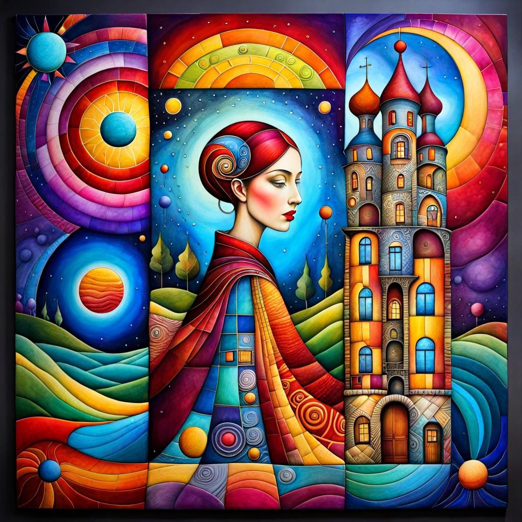 Surreal Dreamscape in Mixed-Media Style