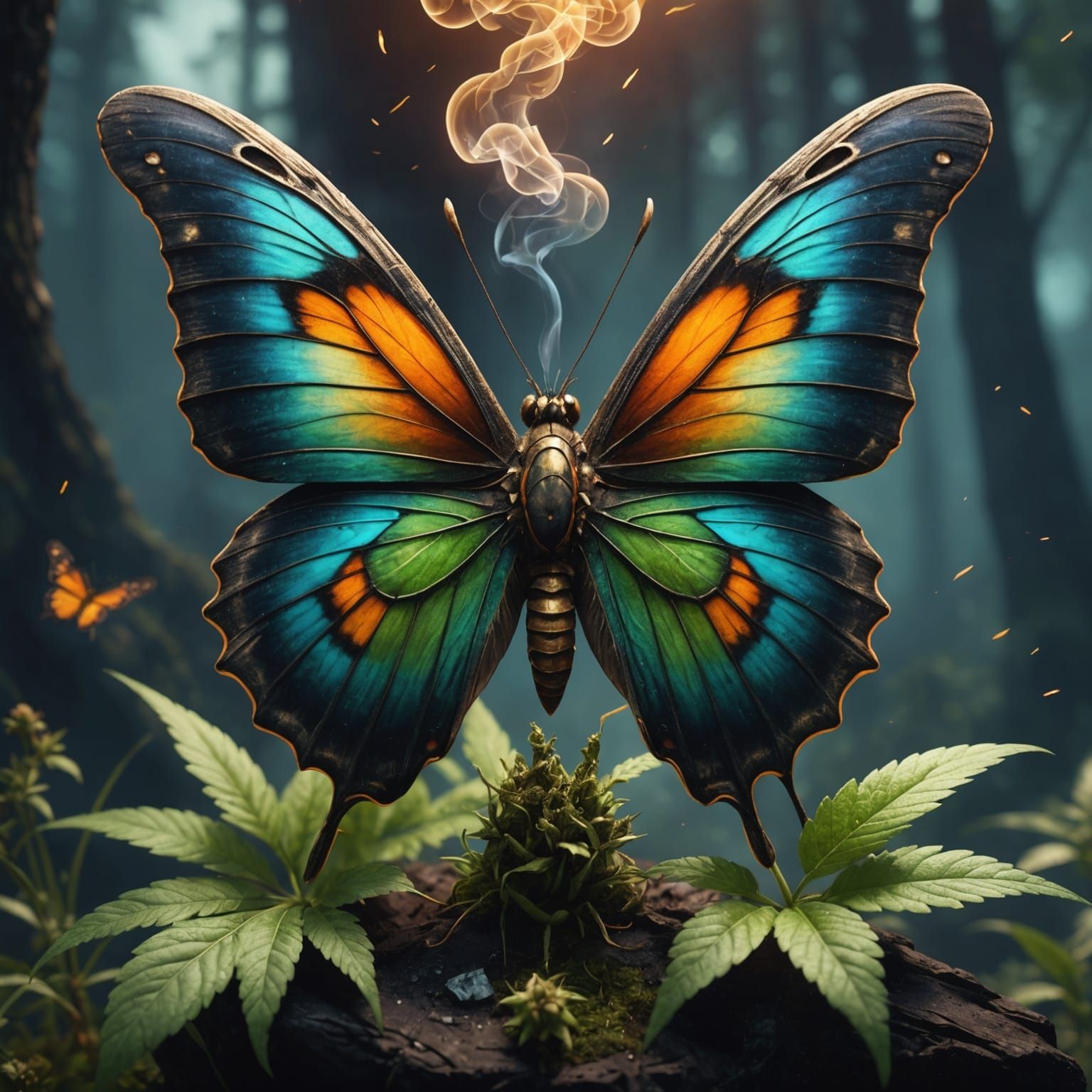 Butterfly Smoking Weed: Detailed Matte Painting