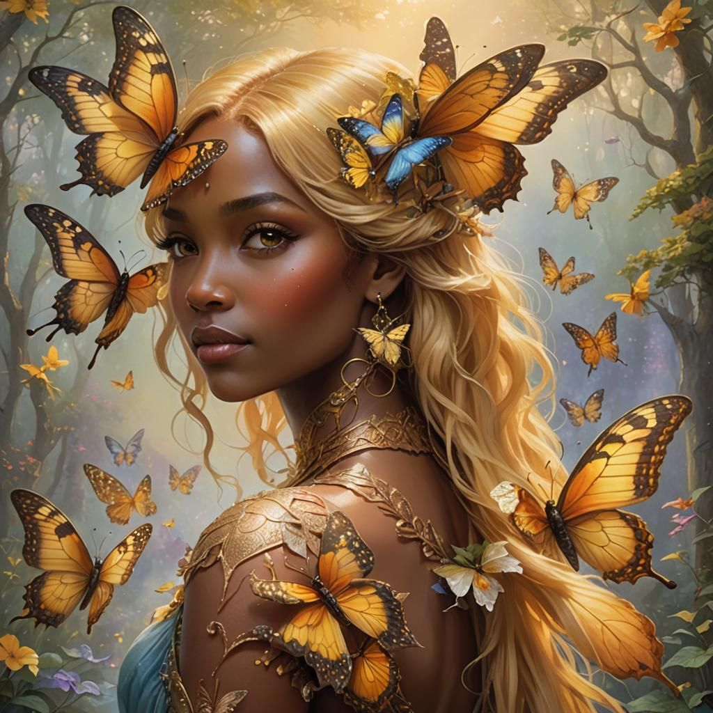 Enchanting Brown Skin Woman with Butterfly Wings