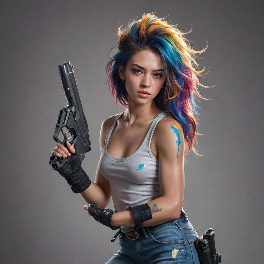 Woman with Gun Portrait in Artgerm Style