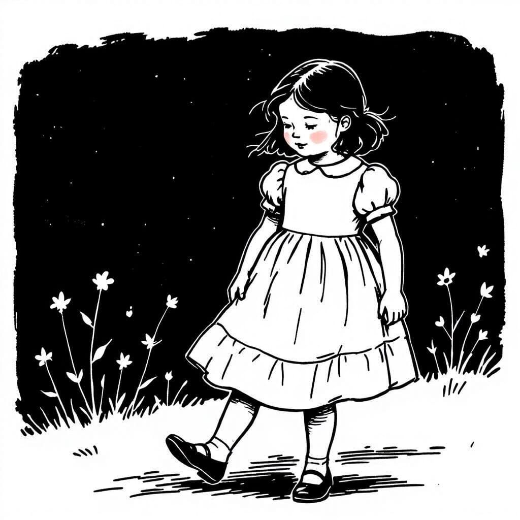 Girl in Dress Coloring Book Line Art