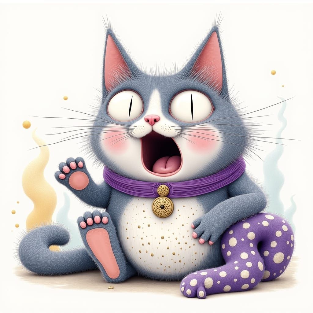 Vibrant Whimsical Cat in Dreamy Watercolor