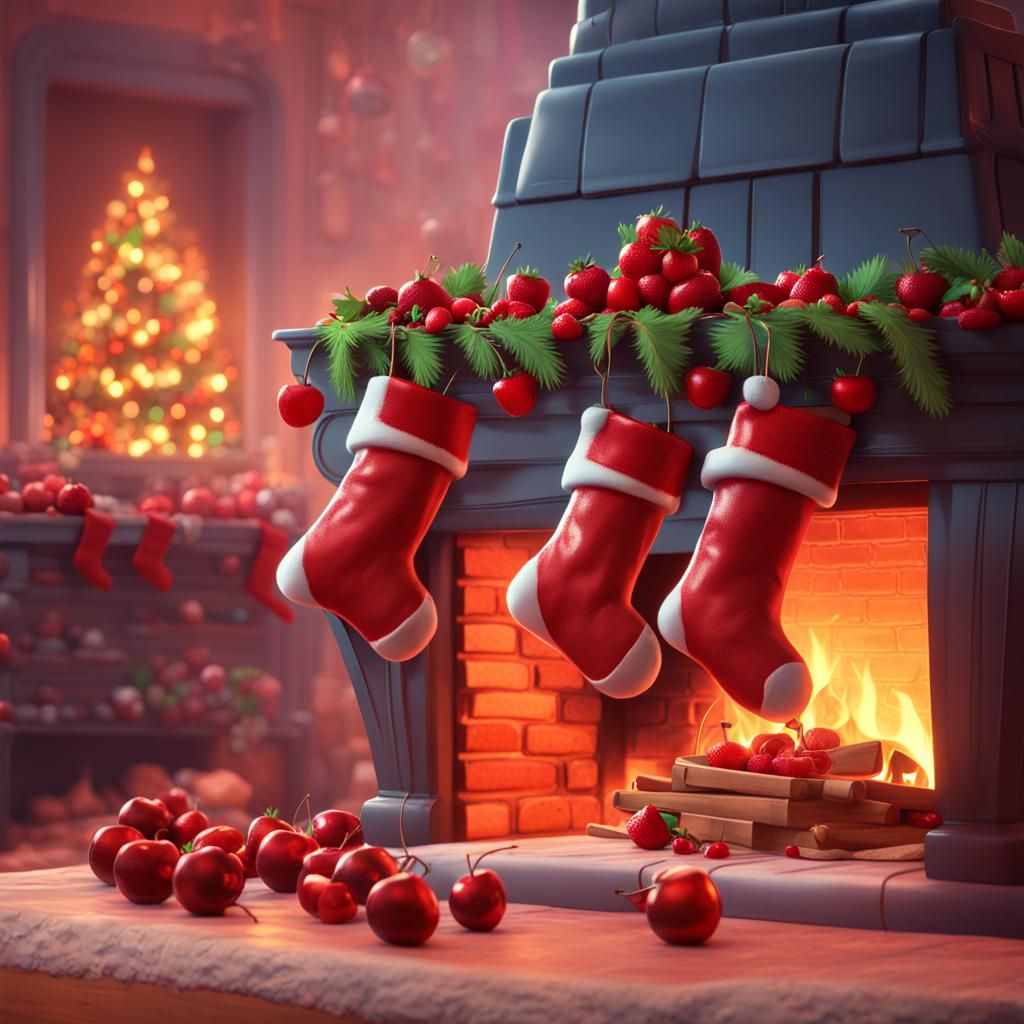 Christmas Stocking with Fruit: 3D Digital Art