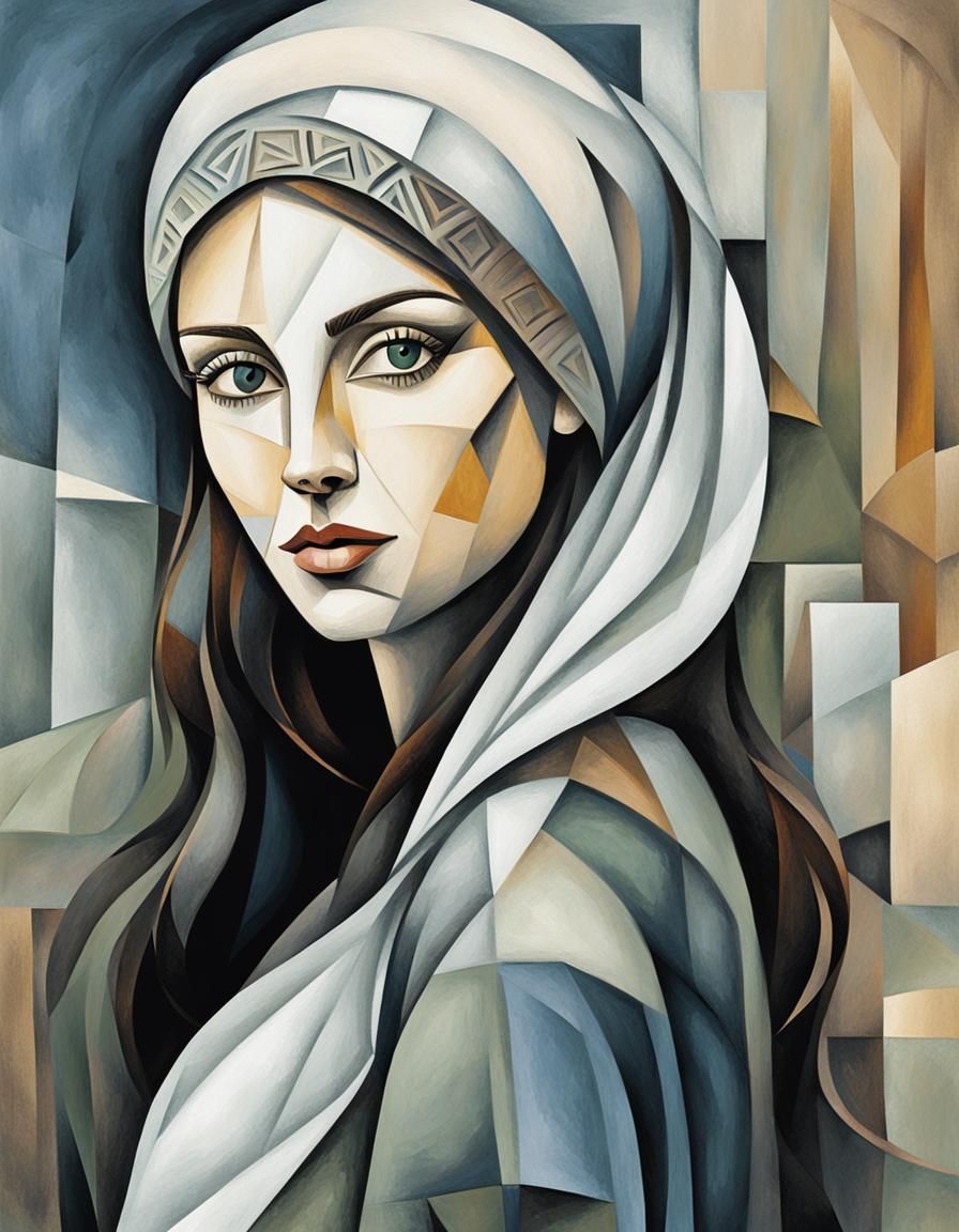 Abstract Cubist Portrait of a Young Woman