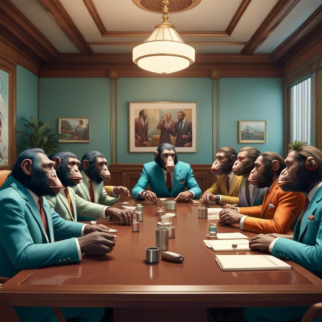 Apes in Suits Meeting: Hyperrealistic Art