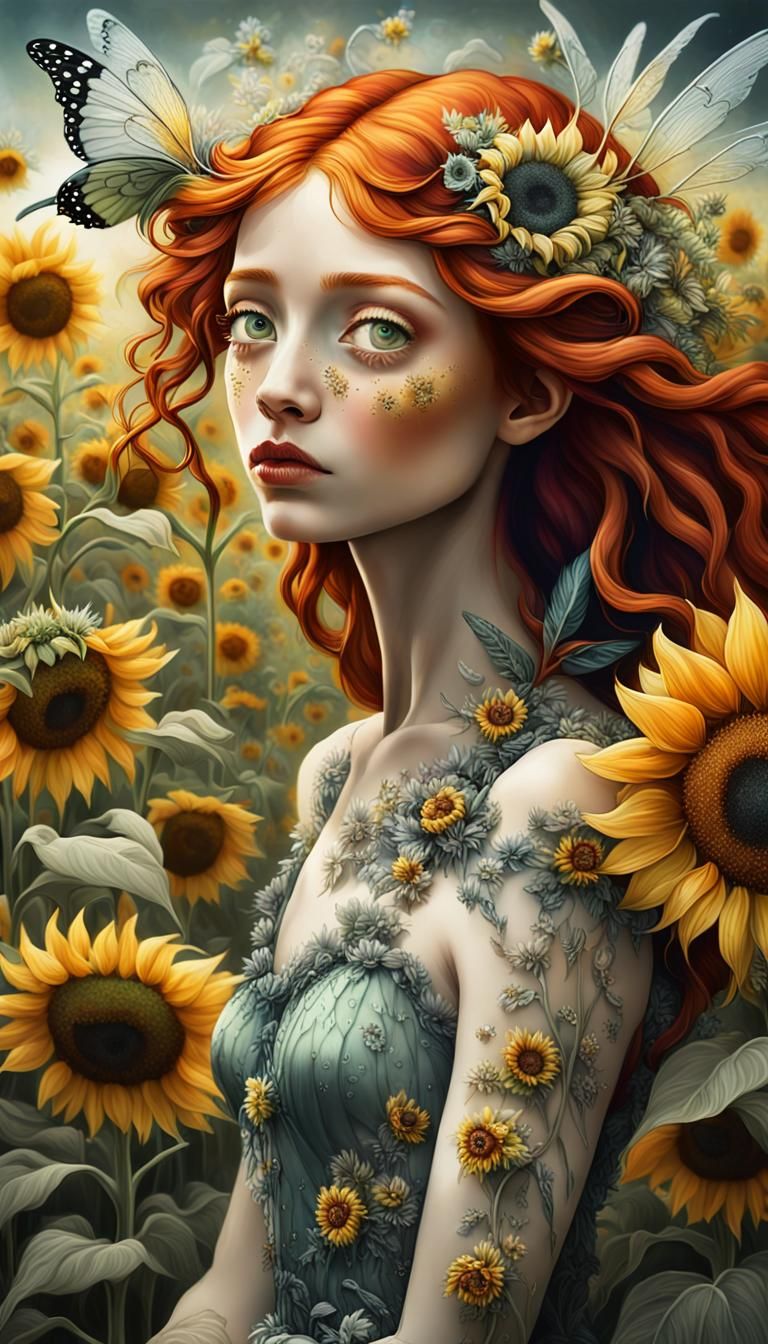 Winged Fairy in Surreal Flower Dreamscape