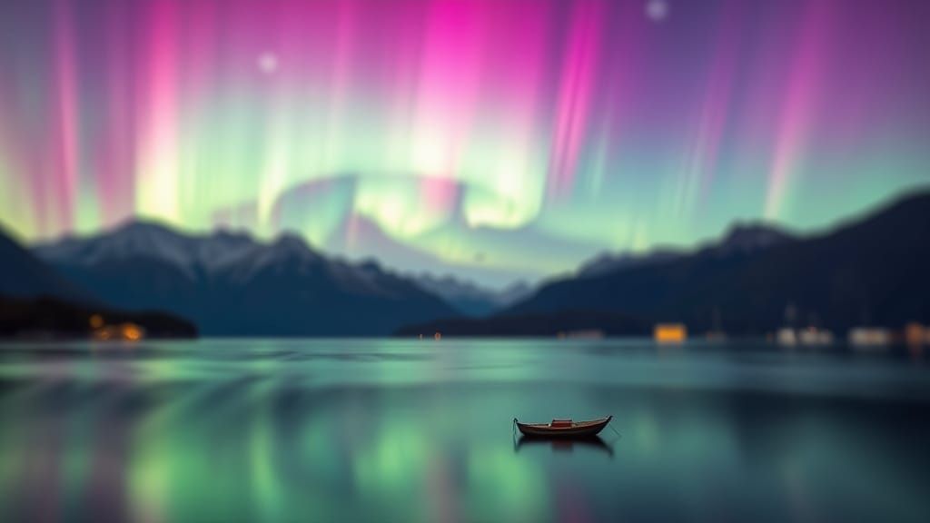 Aurora Borealis Over Serene Lake in Kodachrome Style