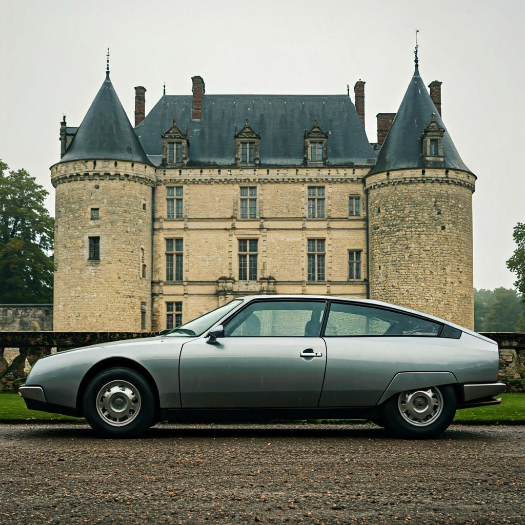 Elegant Supercar Captured in Cinematic Film Grain Outside An...