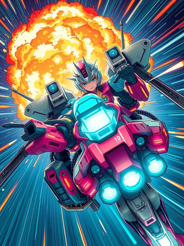 Anime Girl in Neon Mecha, Futuristic Style