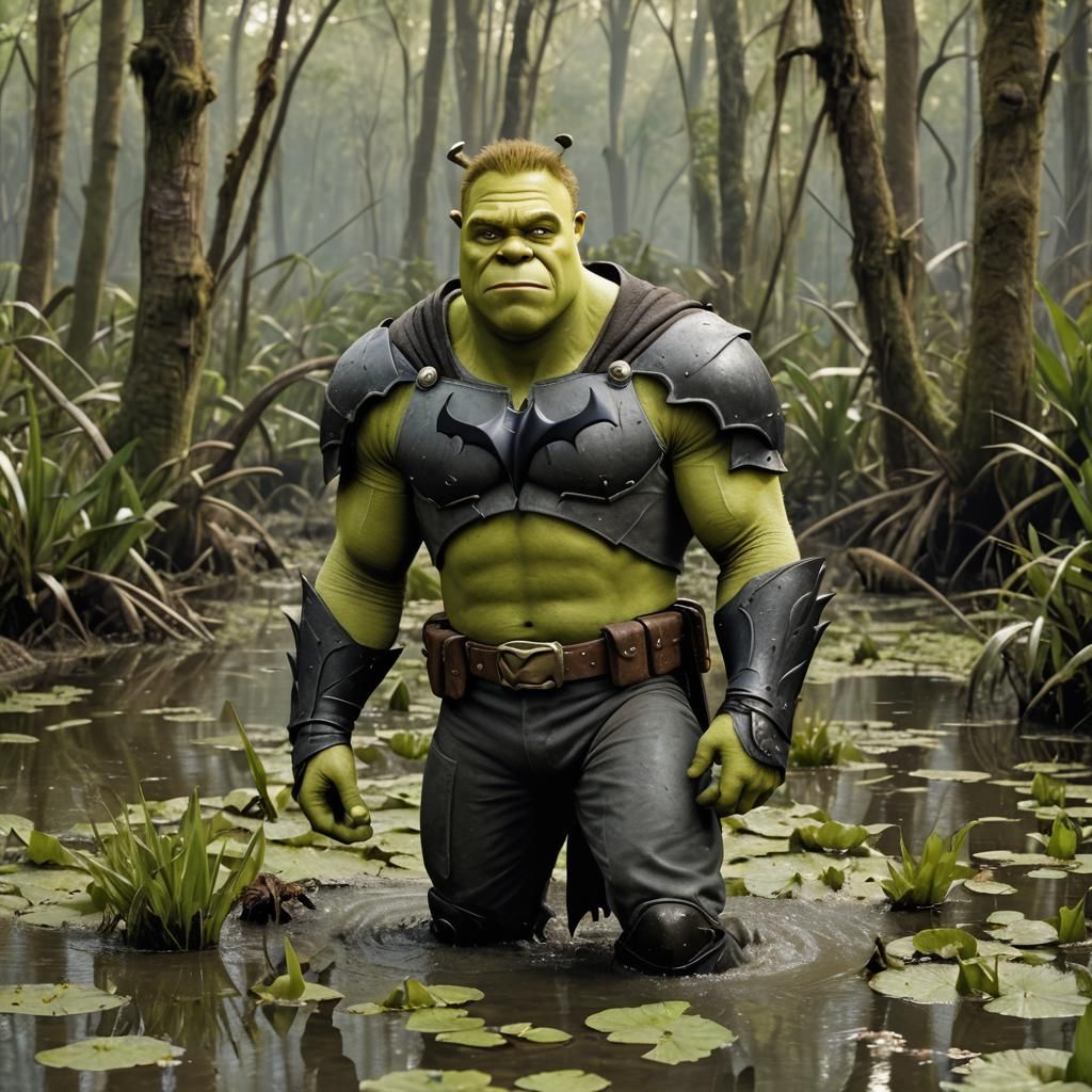 Brad Pitt as Shrek in Batman Costume