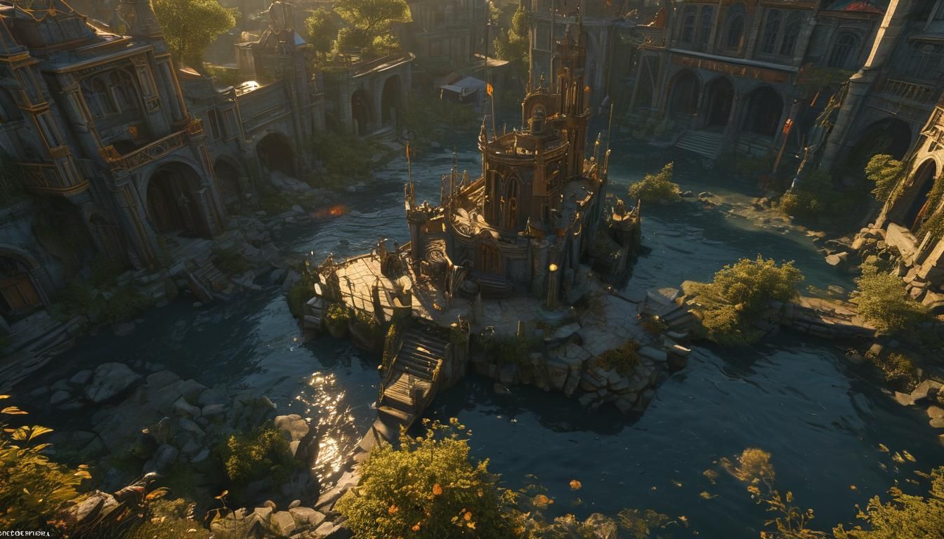 Dark Fantasy Landscape at Golden Hour