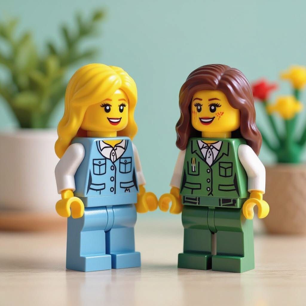 LEGO Bride and Groom with Bouquet in 3D Rendered Style