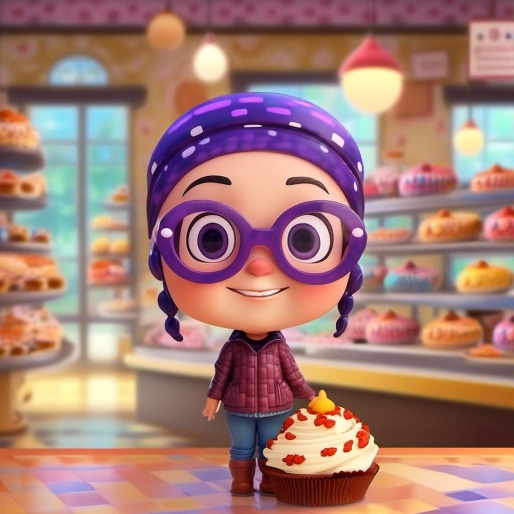 Chibi Anime Character at Cake Bakery in 3D