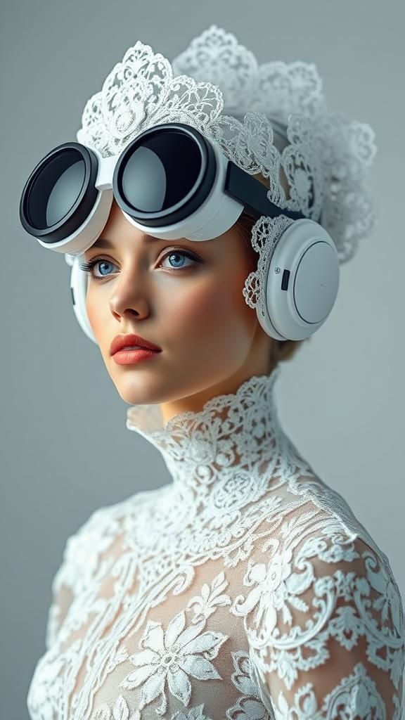 Futuristic Lace: Woman in High-Fashion Neoclassical Headset